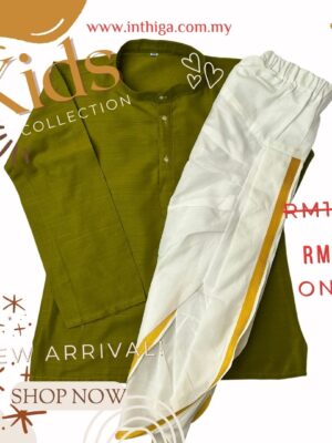 Kids Silk Cotton Army Green PyjamaJippaKurta with Cream Dhoti Pant
