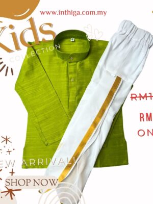 Kids Silk Cotton Apple Green PyjamaJippaKurta with Cream Dhoti Pant