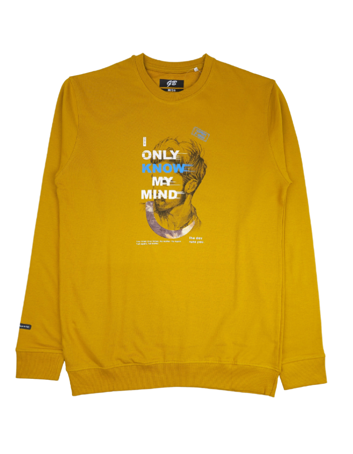 Regular Fit Printed Mustard Colour Men Sweatshirt